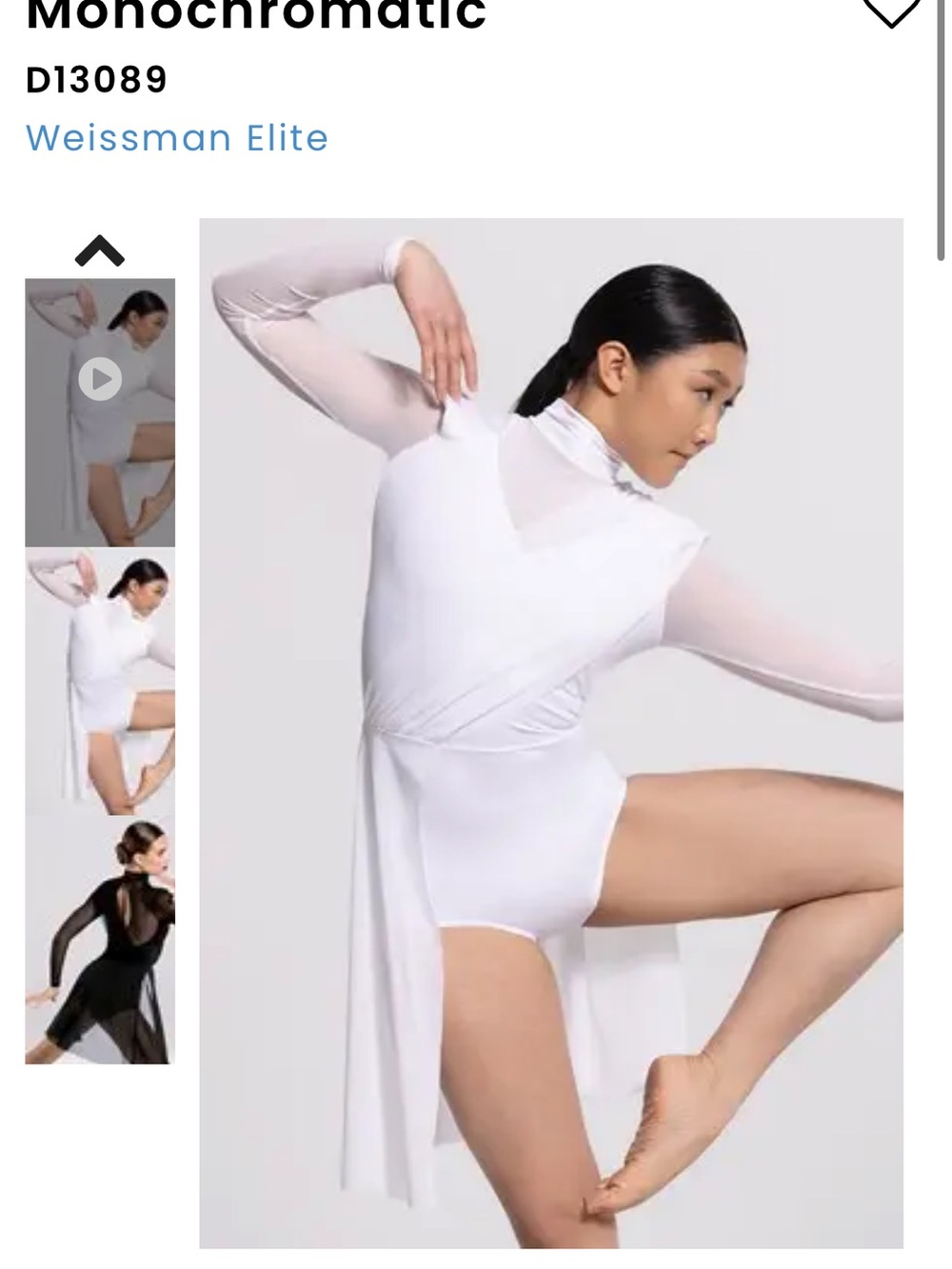 Weissman White Long-Sleeve Dance costume with Sheer Sleeves